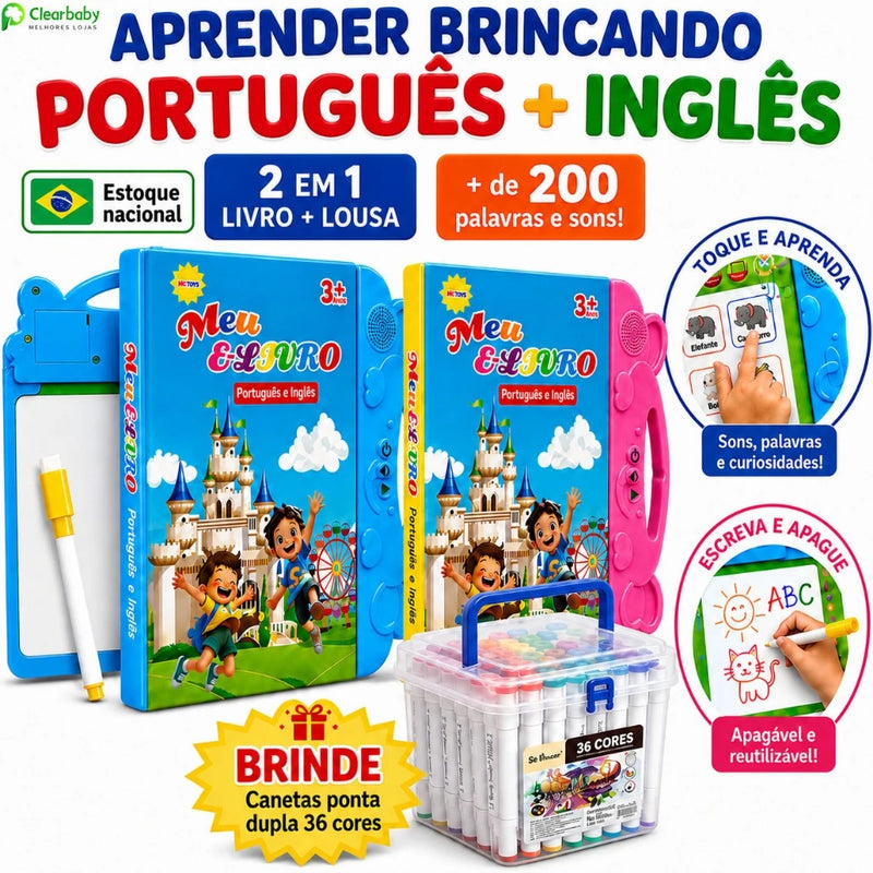 Livro Sonoro Interativo para Crianças Português e Inglês Livro Ilustrado Bilíngue  Brinquedo Educativo Sensível ao Toque